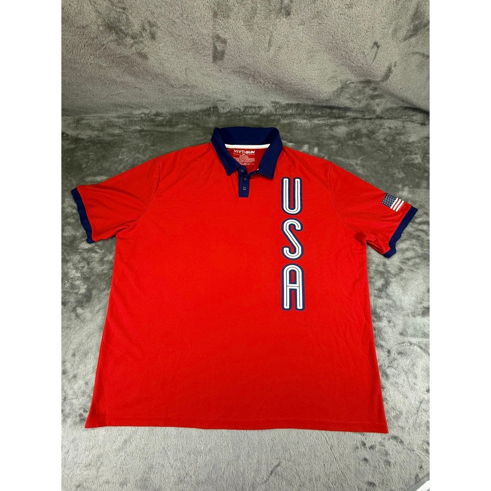 Fifth Sun Mens USA Polo Shirt Red Navy Blue American Flag Graphic 2XL Patriotic